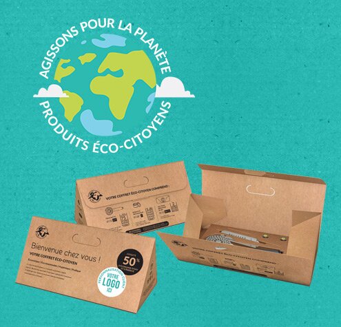 Produits packs écocitoyens sur fond de couleur